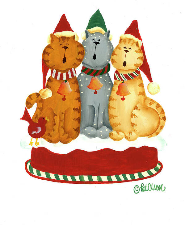 Three Singing Cats Poster featuring the painting Three Singing Cats by Pat Olson Fine Art And Whimsy