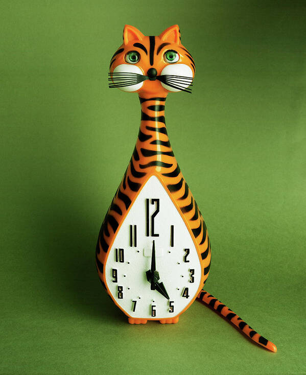Animal Poster featuring the drawing Tiger Cat Clock by CSA Images