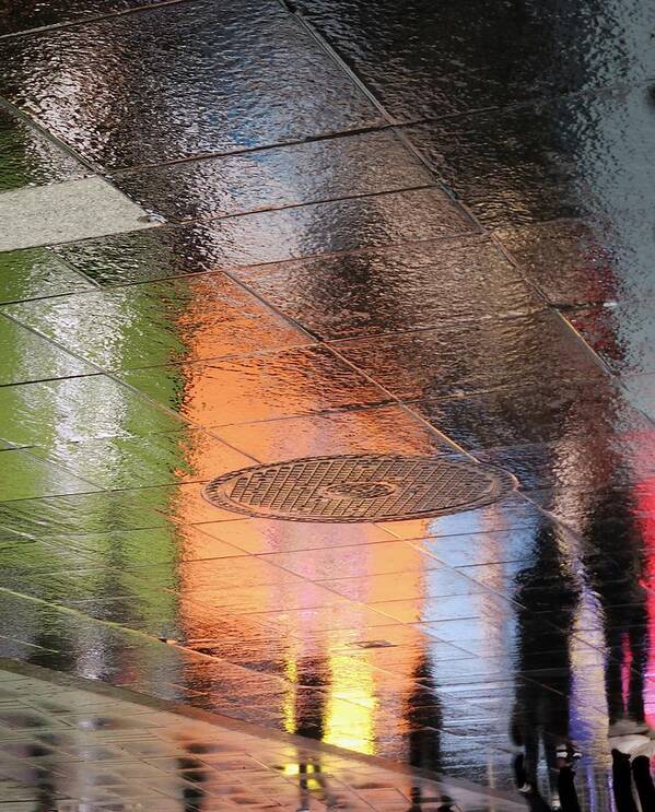 Walking Poster featuring the photograph Times Square Reflections by Ivan Lesica