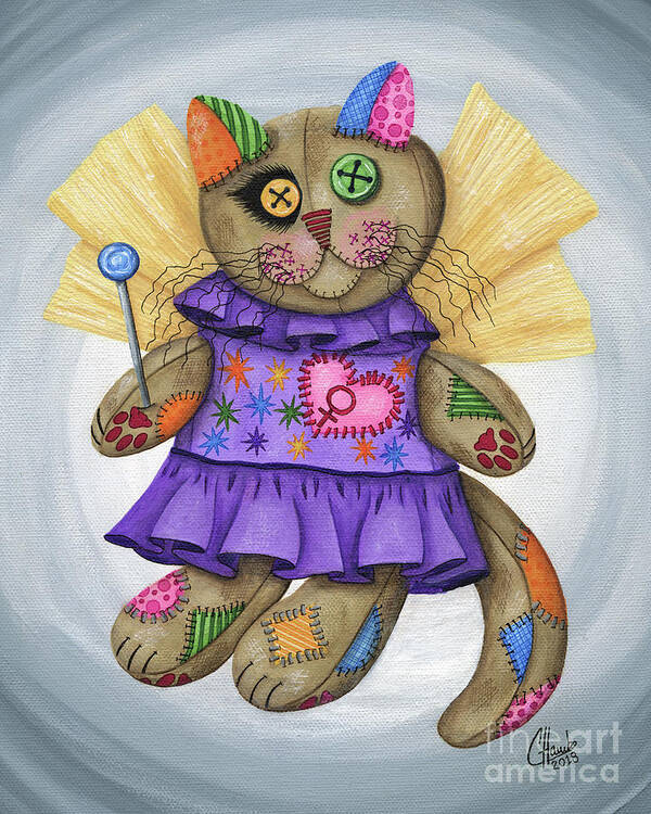 Cat Decor Poster featuring the painting Voodoo Empress Fairy Cat Doll - Patchwork Cat by Carrie Hawks