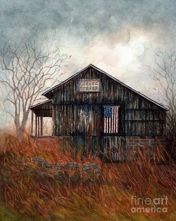 Barn Poster featuring the painting When you come Home - Autumn Barn Flag by Janine Riley