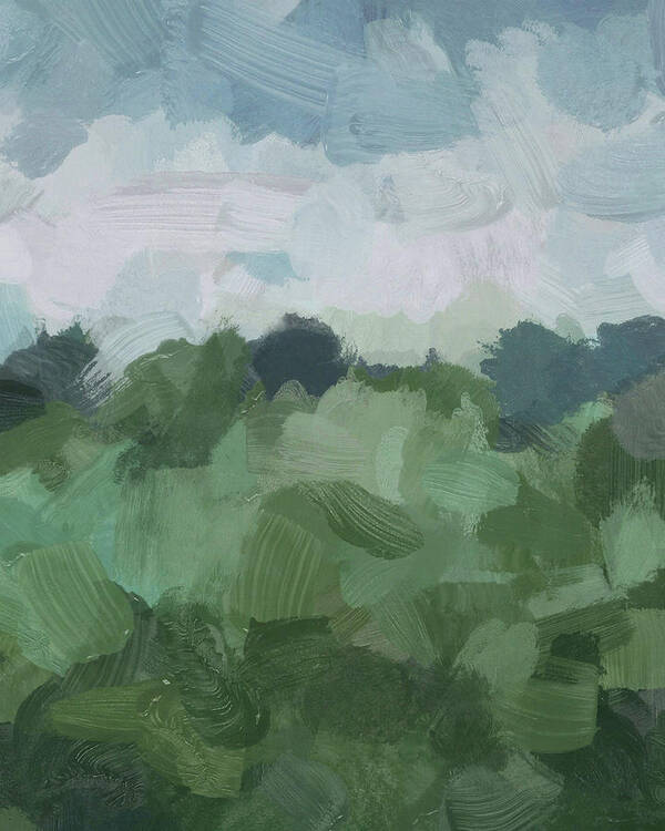 Sky Blue And Sage Green Poster featuring the painting Windy Day on the Farm by Rachel Elise