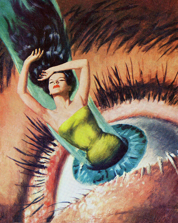 Adult Poster featuring the drawing Woman Emerging From Woman's Eye by CSA Images