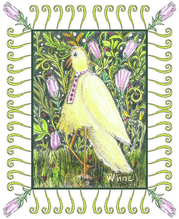 Lise Winne Poster featuring the mixed media Yellow Bird with Tie by Lise Winne