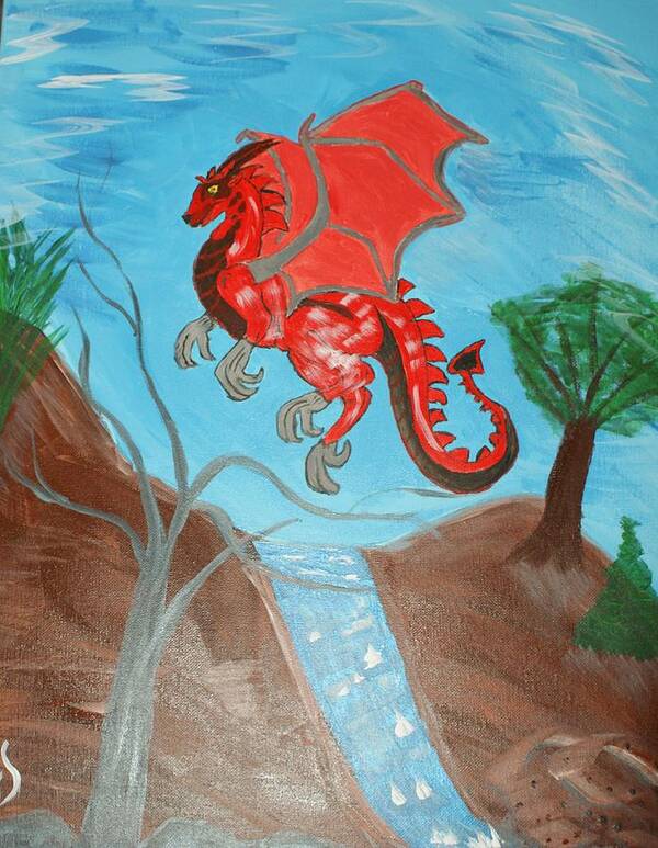 Art Poster featuring the painting Young Red Dragon by Yvonne Sewell