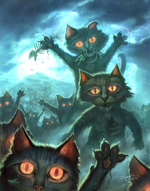 Cat Poster featuring the painting Zombie Cats by Jeff Haynie
