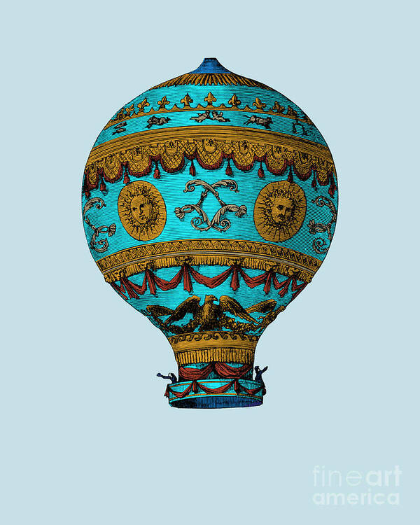 Balloon Poster featuring the digital art Antique Hot Air Balloon #1 by Madame Memento