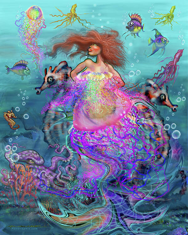 Mermaid Poster featuring the digital art Mermaid Jellyfish Dress #1 by Kevin Middleton