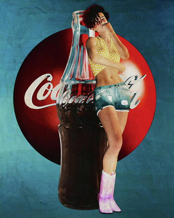 Pin Up Poster featuring the digital art Pin Up Girl with Coca Cola Draw Art Paintings of the 1960s #1 by Jan Keteleer