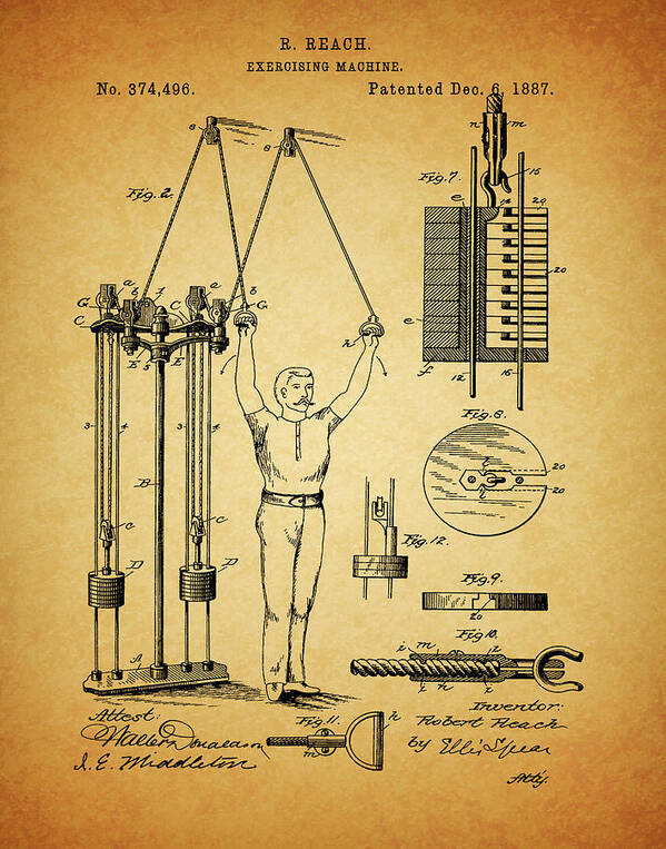 1887 Exercising Machine Patent Poster featuring the drawing 1887 Exercising Machine Patent by Dan Sproul