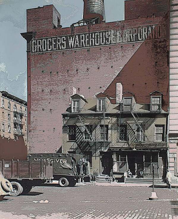 Vintage Poster featuring the mixed media 1930's America Warehouse District Colorized Photograph by Shelli Fitzpatrick