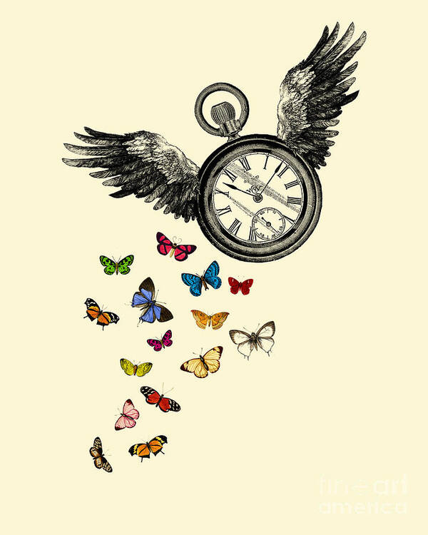 Time Flies Poster featuring the digital art Time Flies #2 by Madame Memento