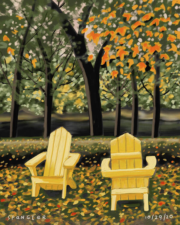 Autumn Poster featuring the painting 2 Yellow Chairs by Susan Spangler