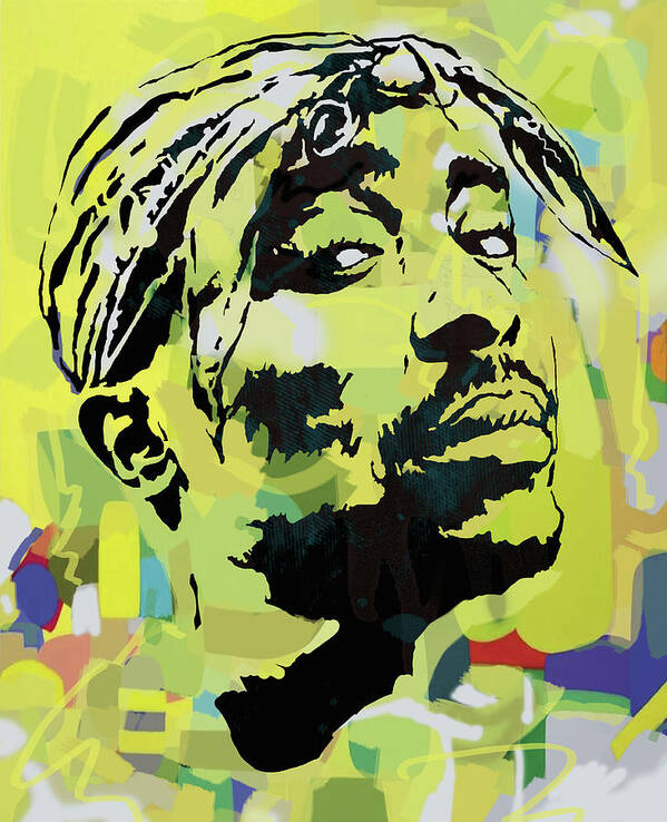 2 Pac Shakur Long Stylised Drawing Art Poster - Tupac Amaru Shakur (june 16 Poster featuring the mixed media 2pac Tupac Shakur pop art poster 1 by Kim Wang