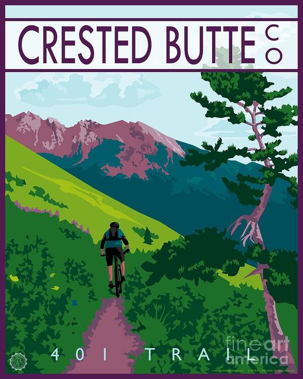 Mountain Biking Poster featuring the digital art Mountain Biking the 401 Trail, Crested Butte, Colorado by PJ Steinholtz