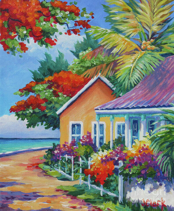 Cayman Poster featuring the painting A Cayman Street in Summer by John Clark