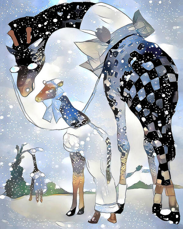 Giraffes Poster featuring the digital art A Walk in the Snow by Pennie McCracken