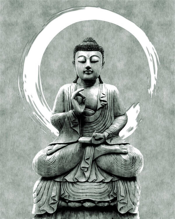 Buddha Poster featuring the mixed media Abhaya Mudra 01 - Buddha in Meditation by Studio Grafiikka