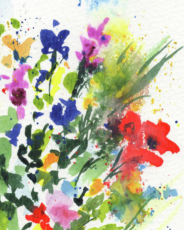 Abstract Flowers Poster featuring the painting Abstract Burst Of Flowers Multicolor Splash Of Watercolor II by Irina Sztukowski