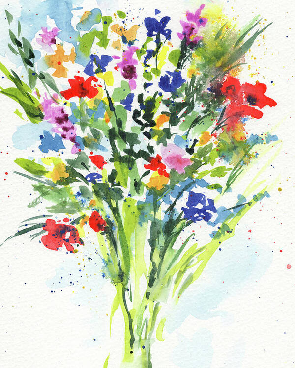 Abstract Flowers Poster featuring the painting Abstract Flowers Burst Of Multicolor Splash Of Watercolor II by Irina Sztukowski
