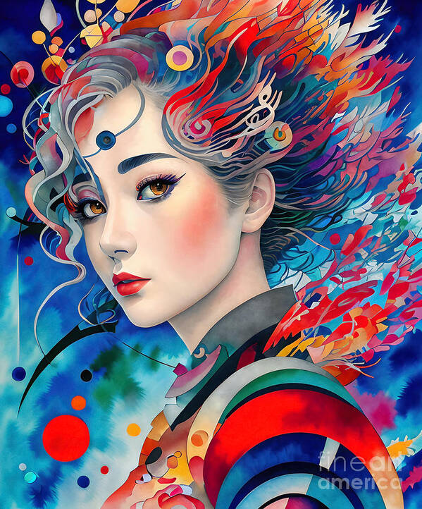 Abstract Poster featuring the digital art Abstract Japanese Girl Portrait - 1 by Philip Preston