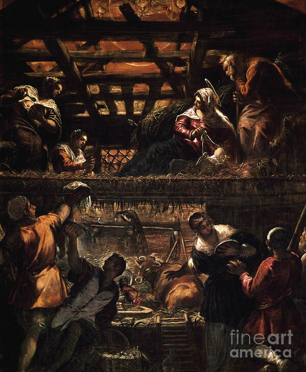 Tintoretto Poster featuring the painting Adoration of the shepherds by Tintoretto by Jacopo Robusti Tintoretto