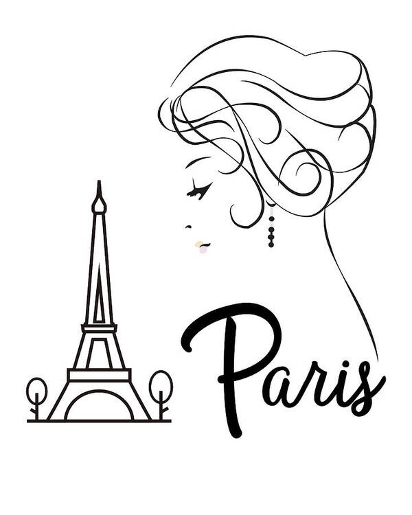 Paris Girl Line Art Drawing Poster featuring the digital art Ahh Paris by Bob Pardue
