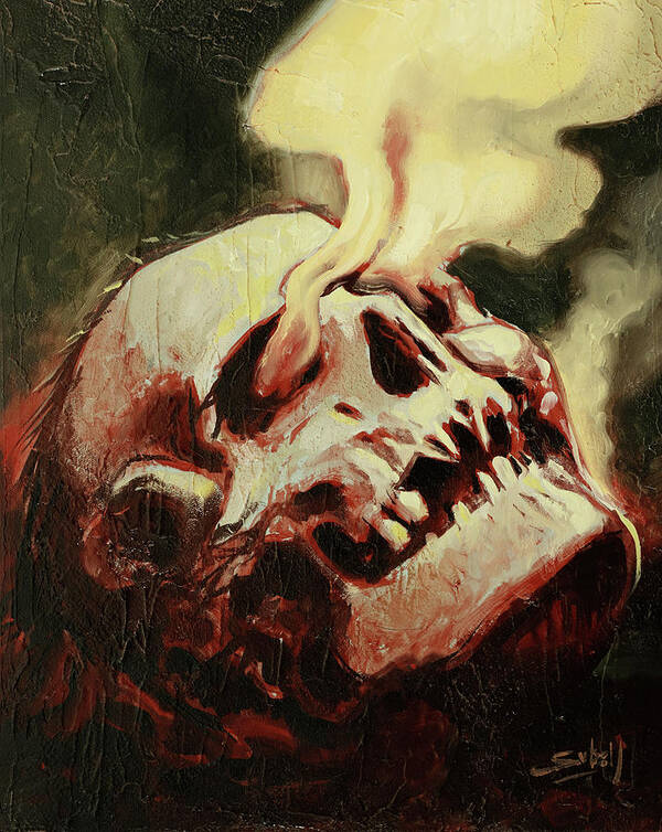 Skull Poster featuring the painting Smoking Skull by Sv Bell