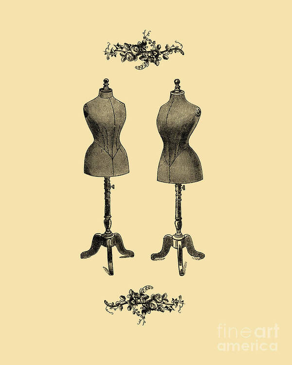 Dressmaker Poster featuring the digital art Antique Dress Forms by Madame Memento
