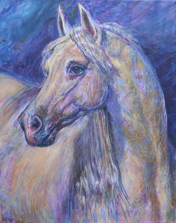 White Horse Poster featuring the painting Arab Stallion Horse by Veronica Cassell vaz