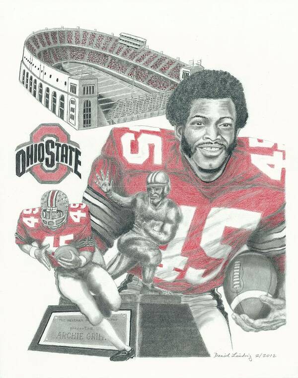 Football Poster featuring the drawing Archie Griffin by Daniel Lindvig