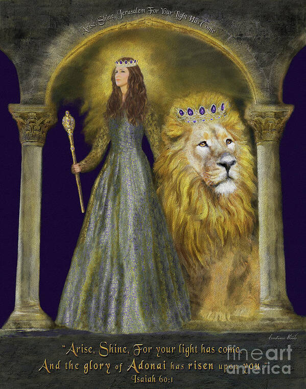 Lion Poster featuring the digital art Arise Shine Isaiah 60 by Constance Woods