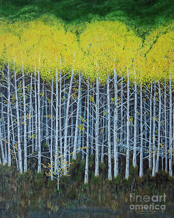  Aspen Trees Poster featuring the painting Aspen Stand the painting by L J Oakes