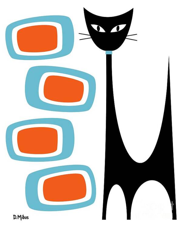 Cat Poster featuring the digital art Atomic Cat Orange Blue by Donna Mibus