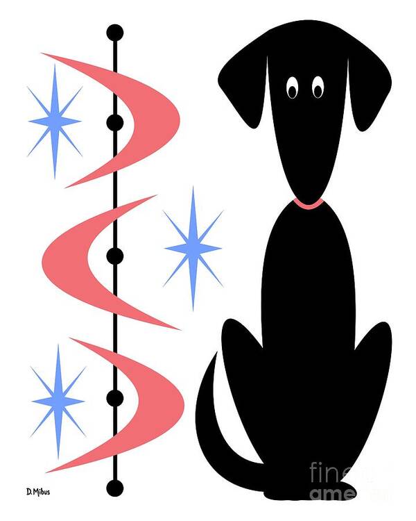 Mid Century Dog Poster featuring the digital art Atomic Dog with Pink Boomerangs by Donna Mibus