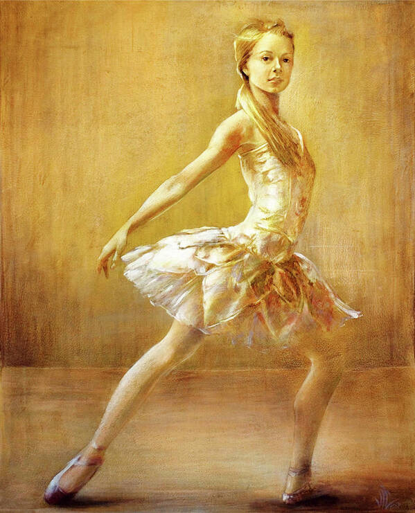 Ballerina Poster featuring the painting Attitude Ballerina painting on leatheder by Vali Irina Ciobanu