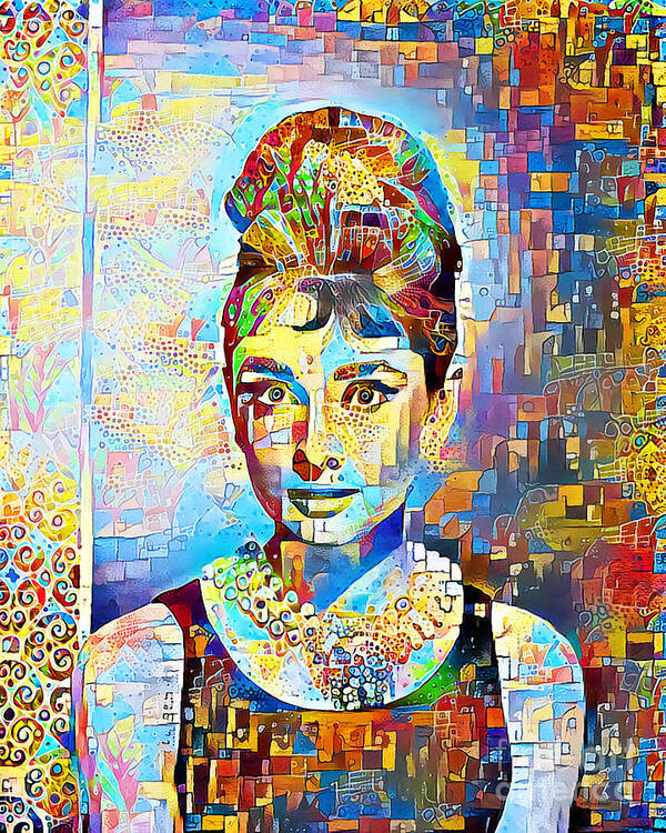 Wingsdomain Poster featuring the photograph Audrey Hepburn in Contemporary Vibrant Happy Color Motif 20200427 by Wingsdomain Art and Photography