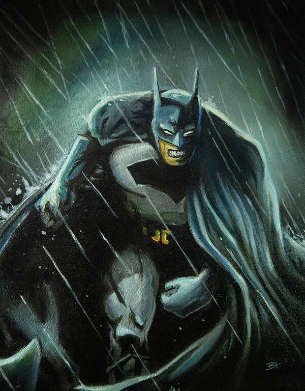 Batman Poster featuring the painting Batman in the Rain by Brett Hardin