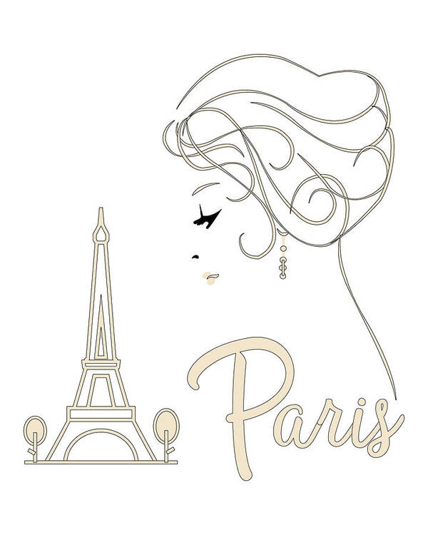 Paris Girl Line Art Drawing Poster featuring the digital art Beige Paris by Bob Pardue