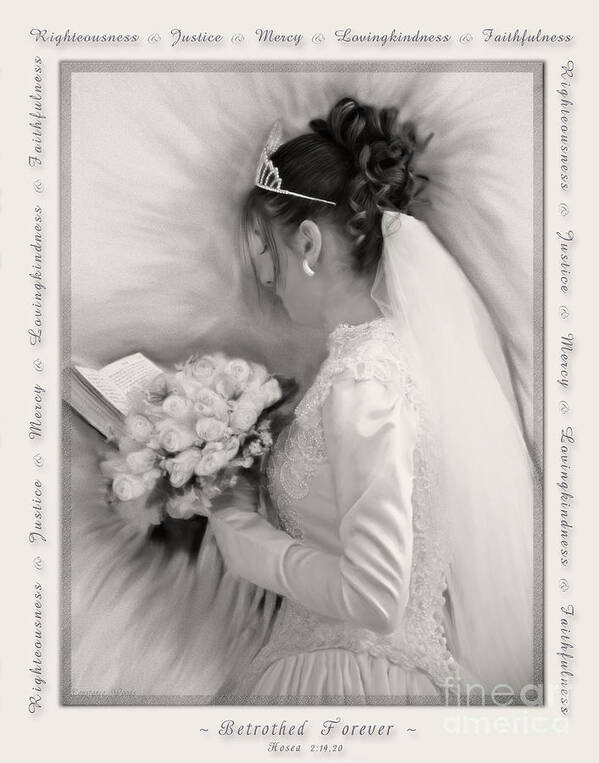 Bride Poster featuring the digital art Betrothed Forever black and white by Constance Woods