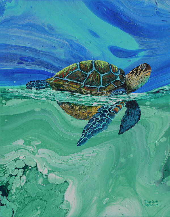 Honu Poster featuring the painting Between Heaven and the Sea by Darice Machel McGuire