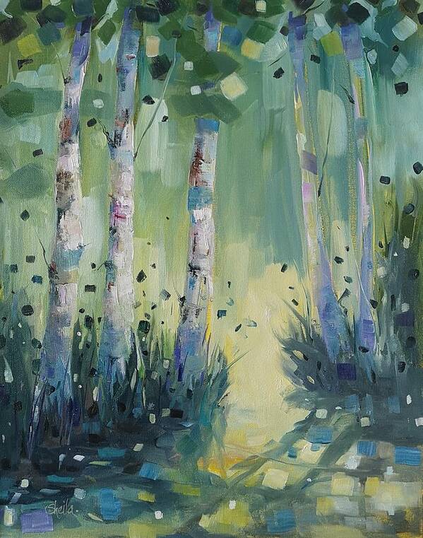 Birches Poster featuring the painting Birches with Portal by Sheila Romard