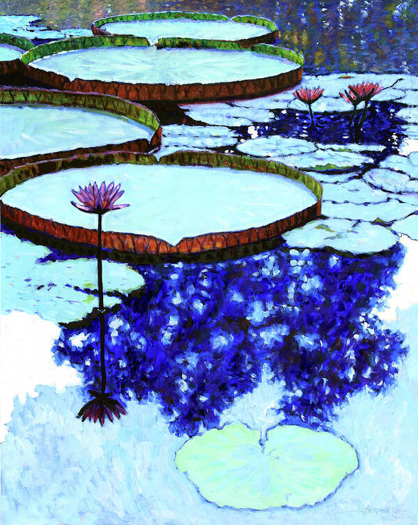 Garden Pond Poster featuring the painting Blue Reflections by John Lautermilch
