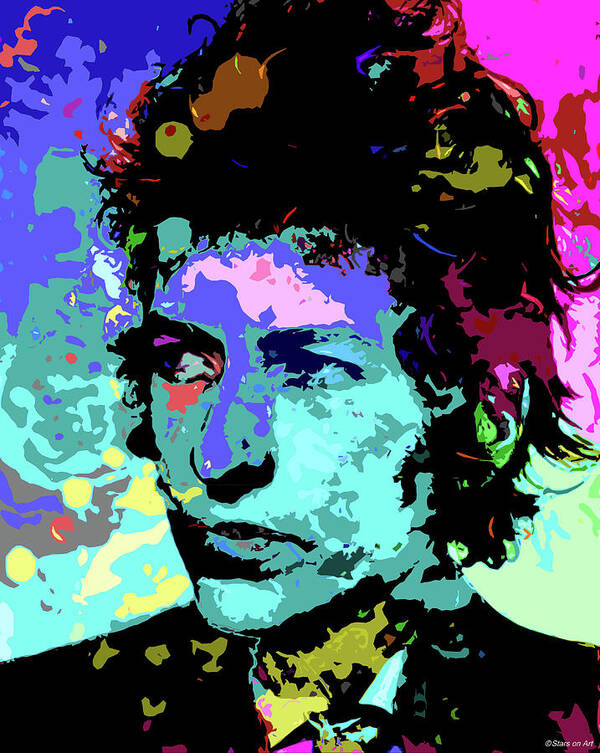 Bob Poster featuring the digital art Bob Dylan -2 psychedelic portrait by Movie World Posters