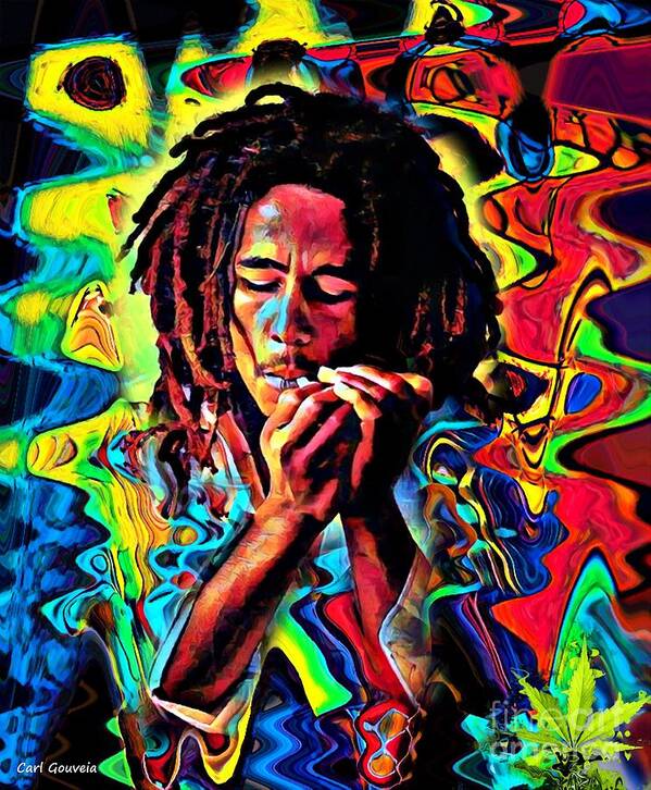 Bob Marley Poster featuring the mixed media Bob Marley Abstract art by Carl Gouveia