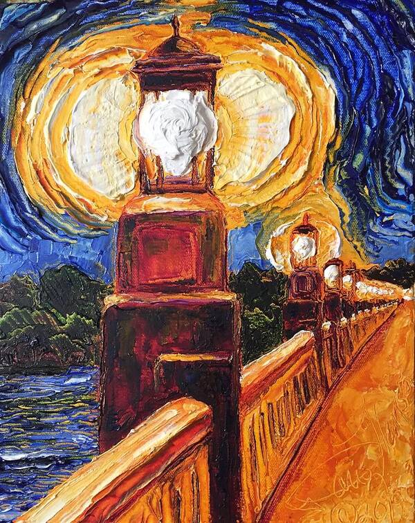 Bridge Poster featuring the painting Wrightsville PA Bridge Light at Night by Paris Wyatt Llanso