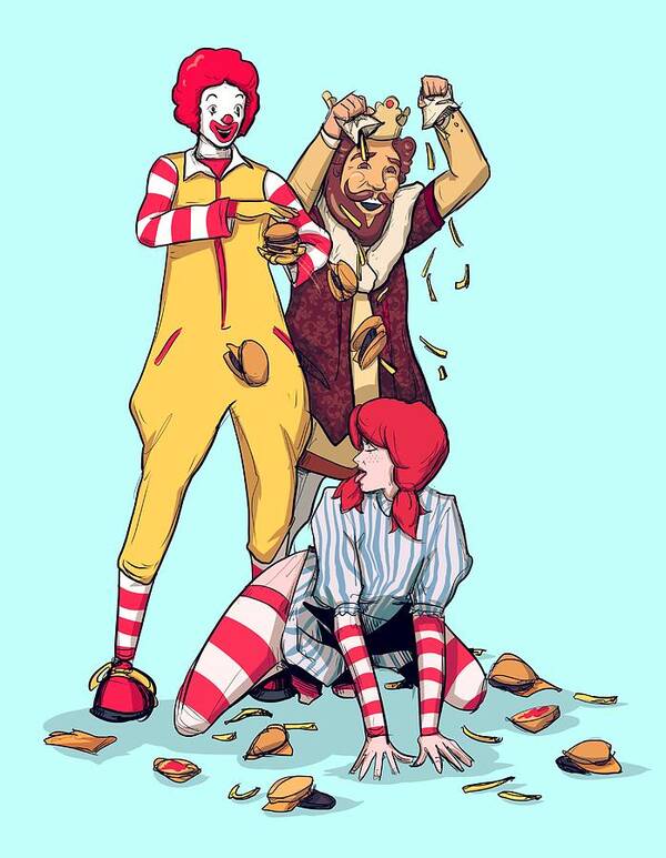 Mcdonalds Poster featuring the drawing Burgers and Fries by Ludwig Van Bacon