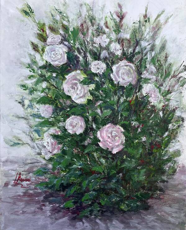 Roses Poster featuring the painting Bush of white roses by Laila Awad Jamaleldin