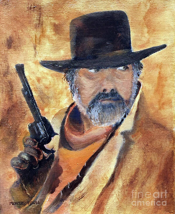 A Cowboy Actor Strikes A Pose In A Western Video.  Poster featuring the painting Cantina by Monte Toon