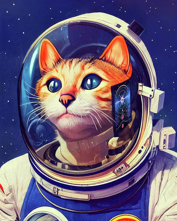 Cats Poster featuring the digital art Cat Astronaut - James Tiberius Cat by Mark Tisdale